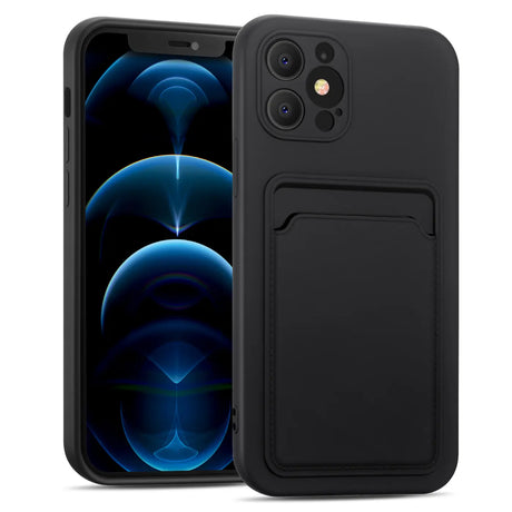 iPhone 12 Pro Handyhülle in Schwarz mit Kameraschutz und Kartenfach