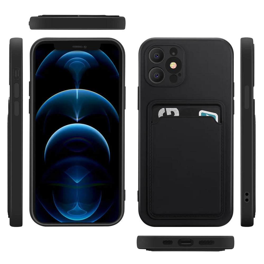 iPhone 12 Pro Handyhülle in Schwarz mit Kameraschutz und Kartenfach