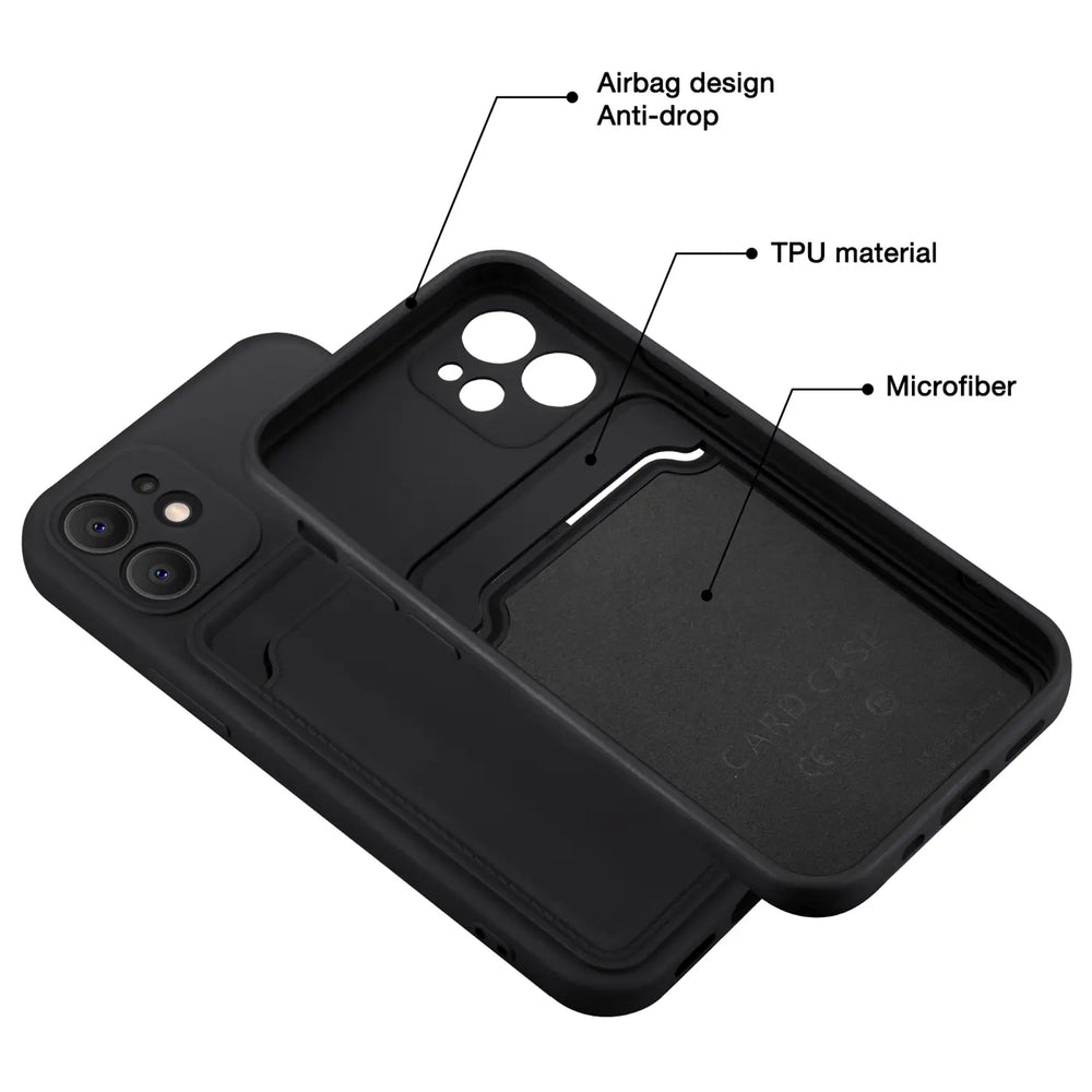 iPhone 12 Handyhülle in Schwarz mit Kameraschutz und Kartenfach