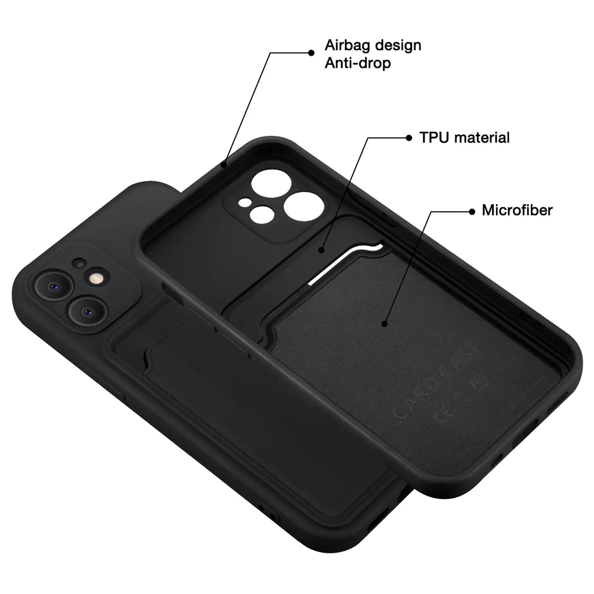 iPhone 12 Handyhülle in Schwarz mit Kameraschutz und Kartenfach