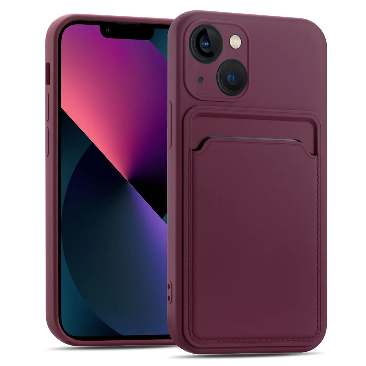 iPhone 13 Mini Handyhülle in Lila mit Kameraschutz und Kartenfach