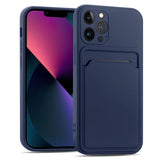 iPhone 13 Pro Handyhülle in Blau mit Kameraschutz und Kartenfach