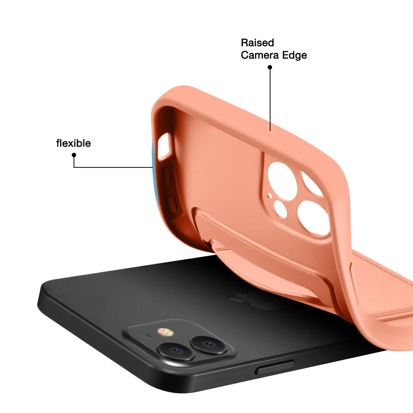 Orange flexible Hülle wird auf ein schwarzes iPhone 13 Pro aufgesetzt.