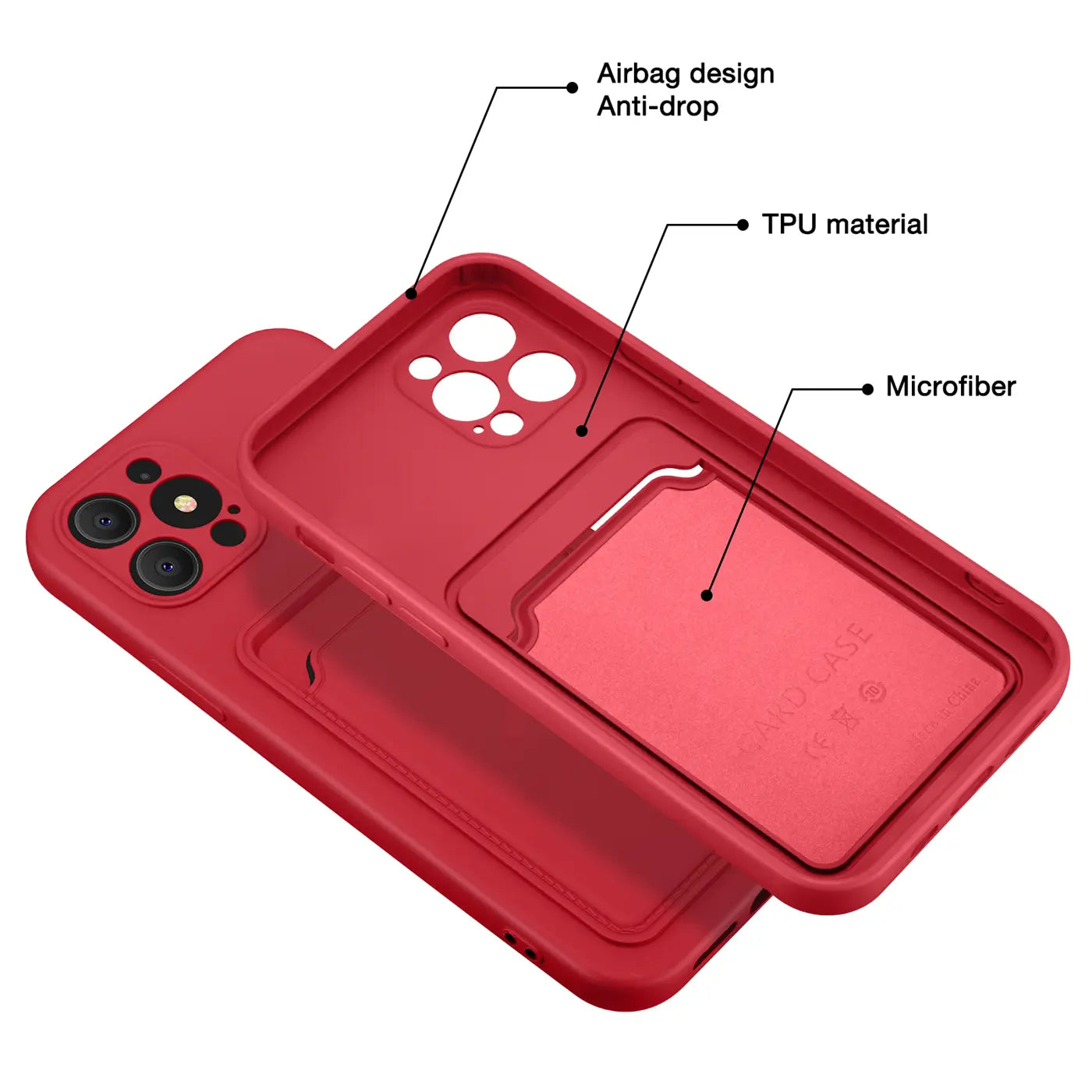 Rote TPU-Hülle mit Kartenfach für iPhone 13 Pro, Rückansicht