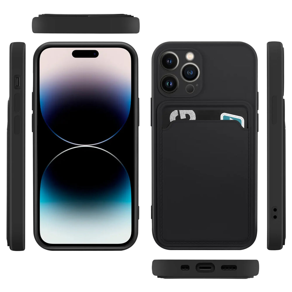 iPhone 14 Pro Max Handyhülle in Schwarz mit Kameraschutz und Kartenfach