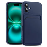 iPhone 16 Plus Handyhülle in Blau mit Kameraschutz und Kartenfach