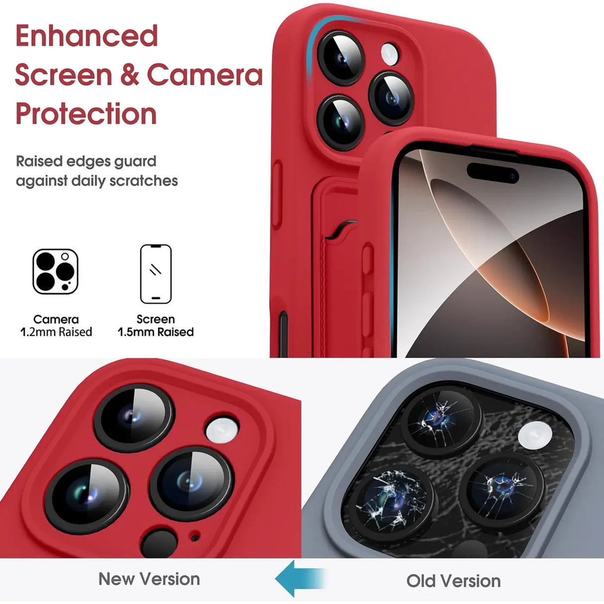 iPhone 16 Pro Handyhülle in Rot mit Kameraschutz und Kartenfach