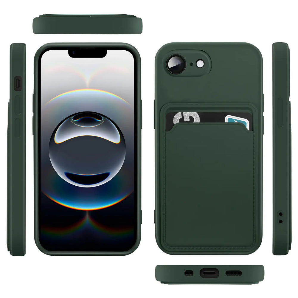 iPhone 16e Handyhülle in Grün mit Kameraschutz und Kartenfach