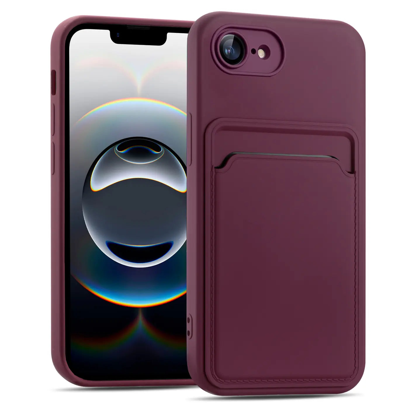 Bordeauxrote Handyhülle aus Kunstleder mit Kartenfach, Vorderansicht, iPhone 16e.