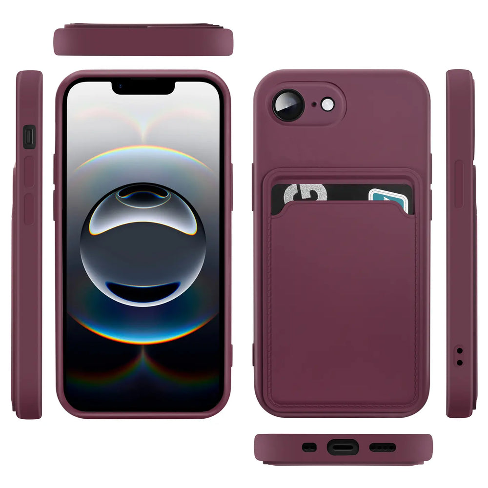 iPhone 16e Handyhülle in Lila mit Kameraschutz und Kartenfach