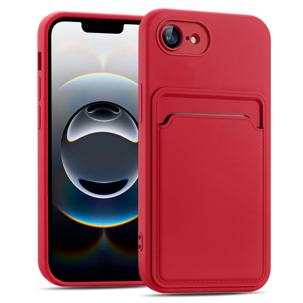 iPhone 16e Handyhülle in Rot mit Kameraschutz und Kartenfach