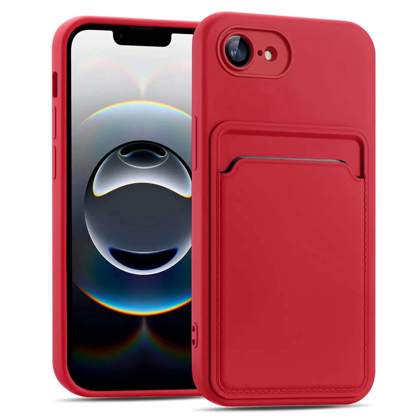 Rote Handyhülle aus Kunstleder mit Kartenfach, Vorderansicht, iPhone 16e.