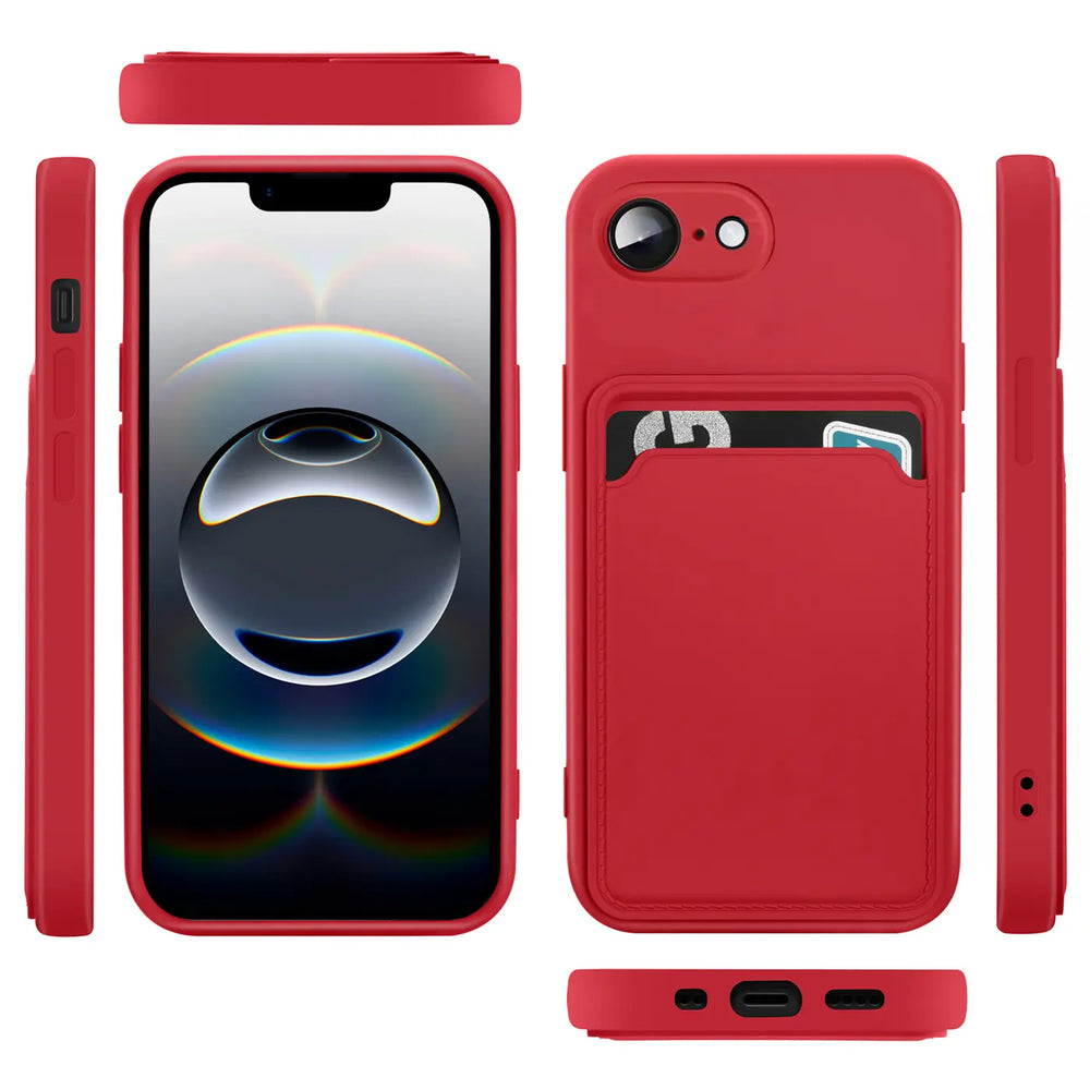 iPhone 16e Handyhülle in Rot mit Kameraschutz und Kartenfach