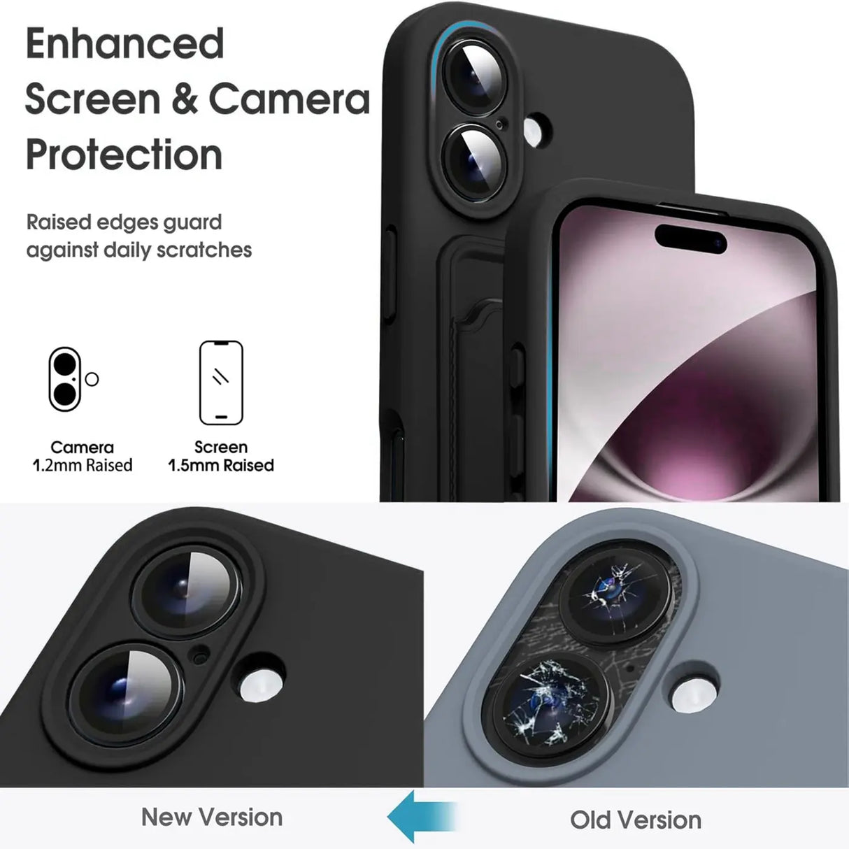 iPhone 16e Handyhülle in Schwarz mit Kameraschutz und Kartenfach