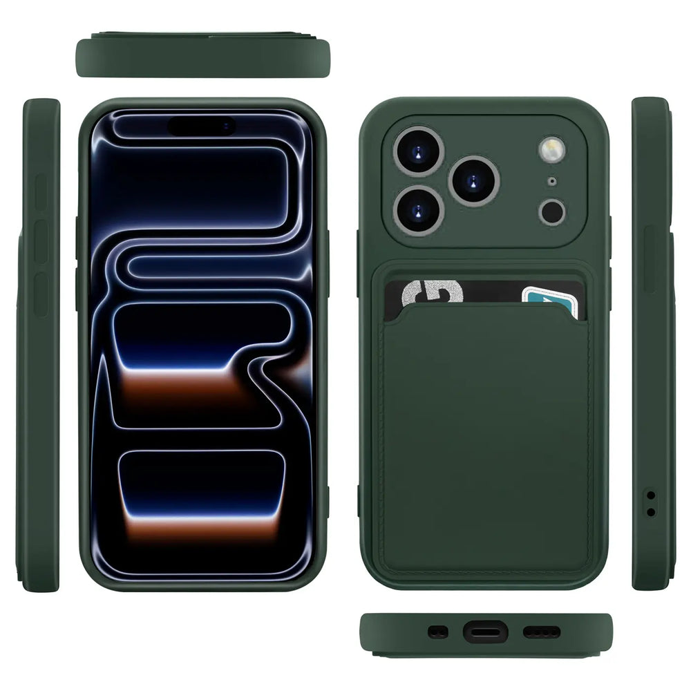 iPhone 17 Pro Max Handyhülle in Grün mit Kameraschutz und Kartenfach