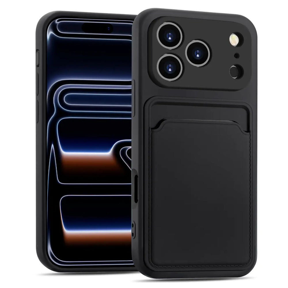 iPhone 17 Pro Handyhülle in Schwarz mit Kameraschutz und Kartenfach