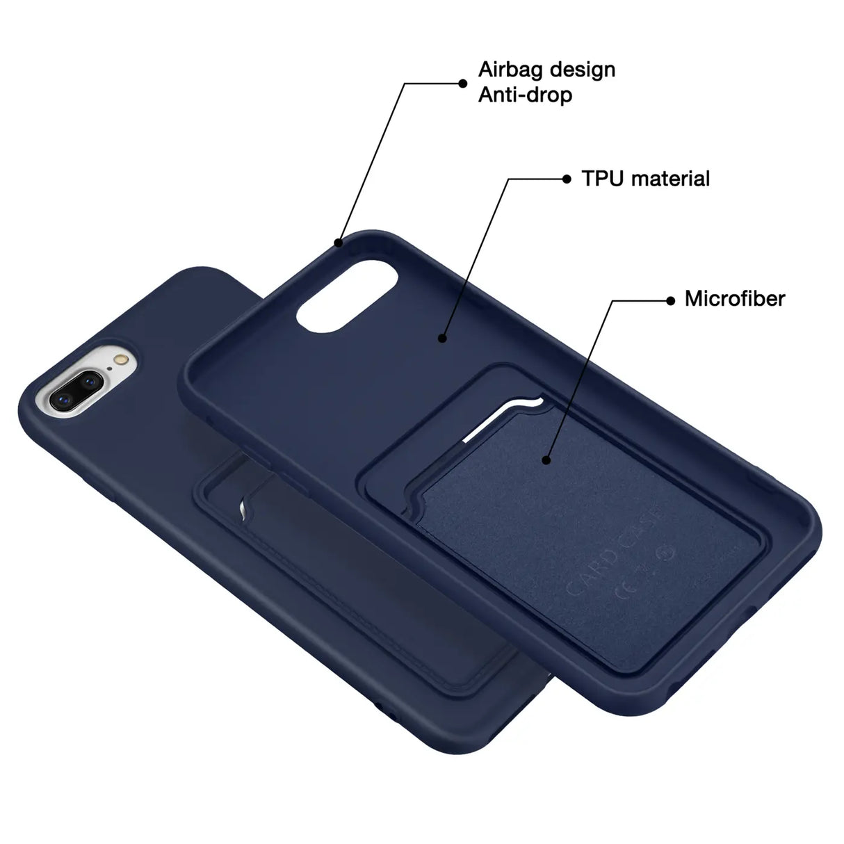 iPhone 7 Plus / 8 Plus Handyhülle in Blau mit Kameraschutz und Kartenfach