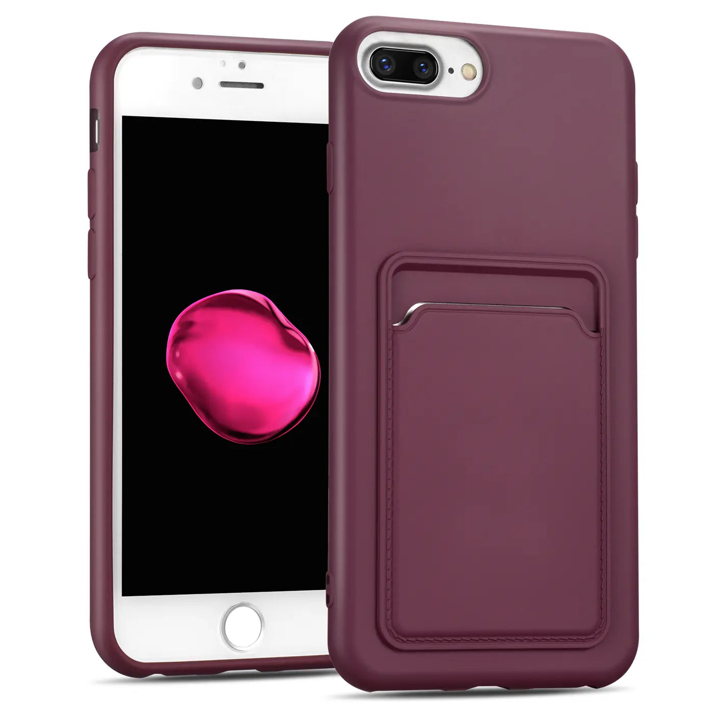 Weinrote Slim Hülle aus Kunststoff mit Kartenfach für iPhone 7 Plus/8 Plus, von vorne/seitlich
