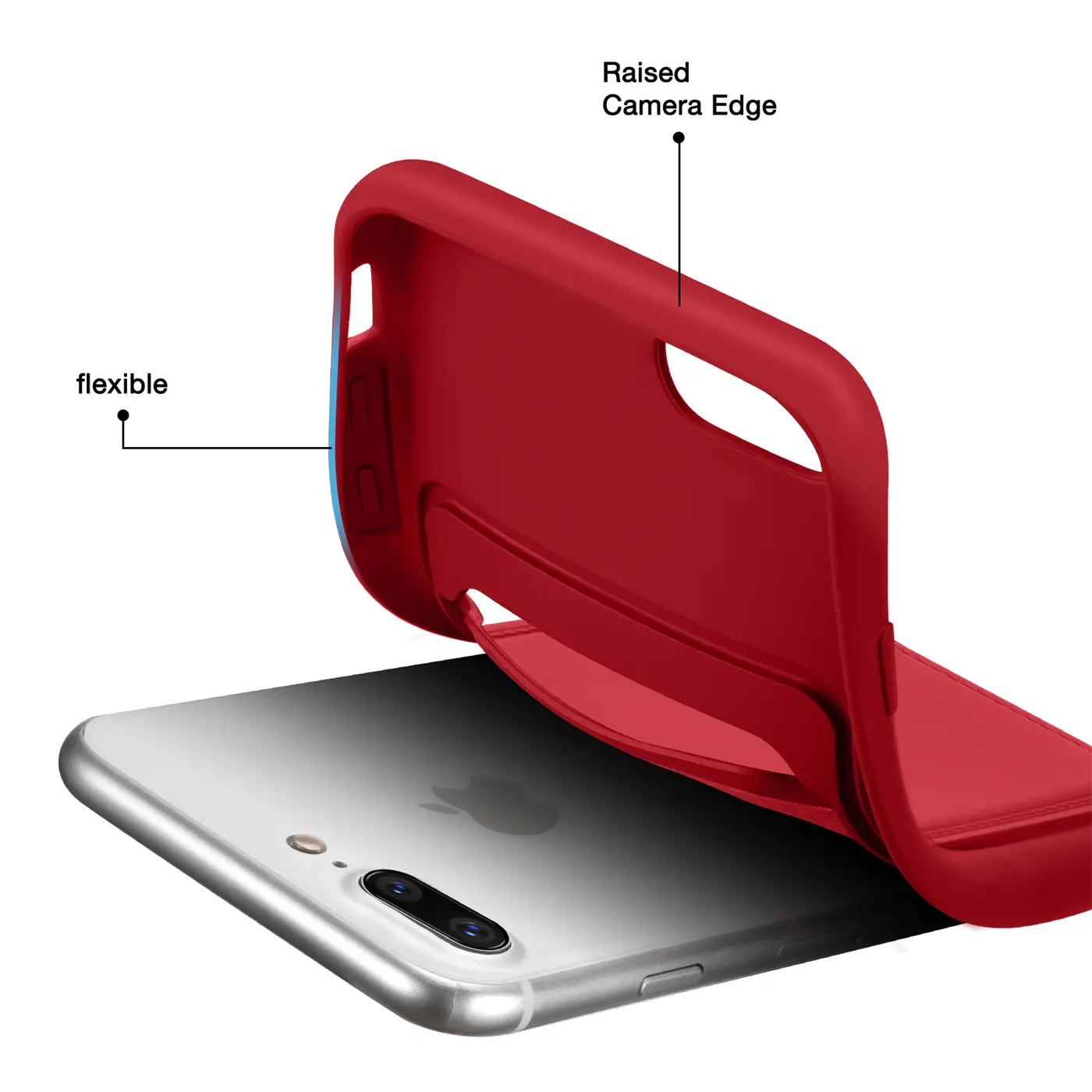 Rote flexible Hülle mit Kartenfach über iPhone 7 Plus/8 Plus, Nahaufnahme