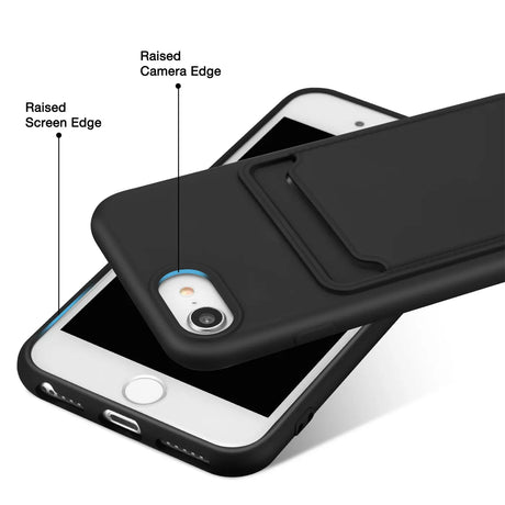 iPhone 7 / 8 / SE 2 / SE 3 Handyhülle in Schwarz mit Kameraschutz und Kartenfach