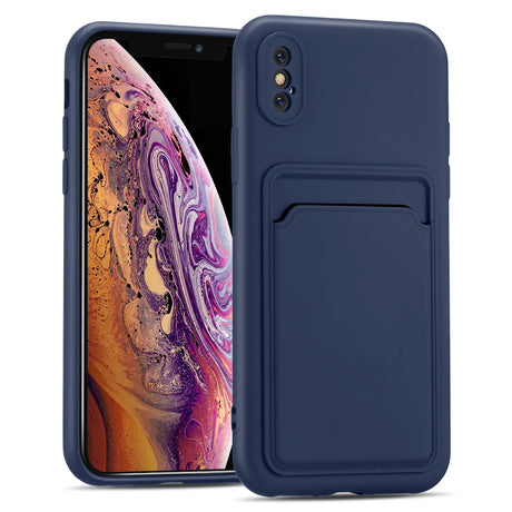 iPhone X / XS Handyhülle in Blau mit Kameraschutz und Kartenfach