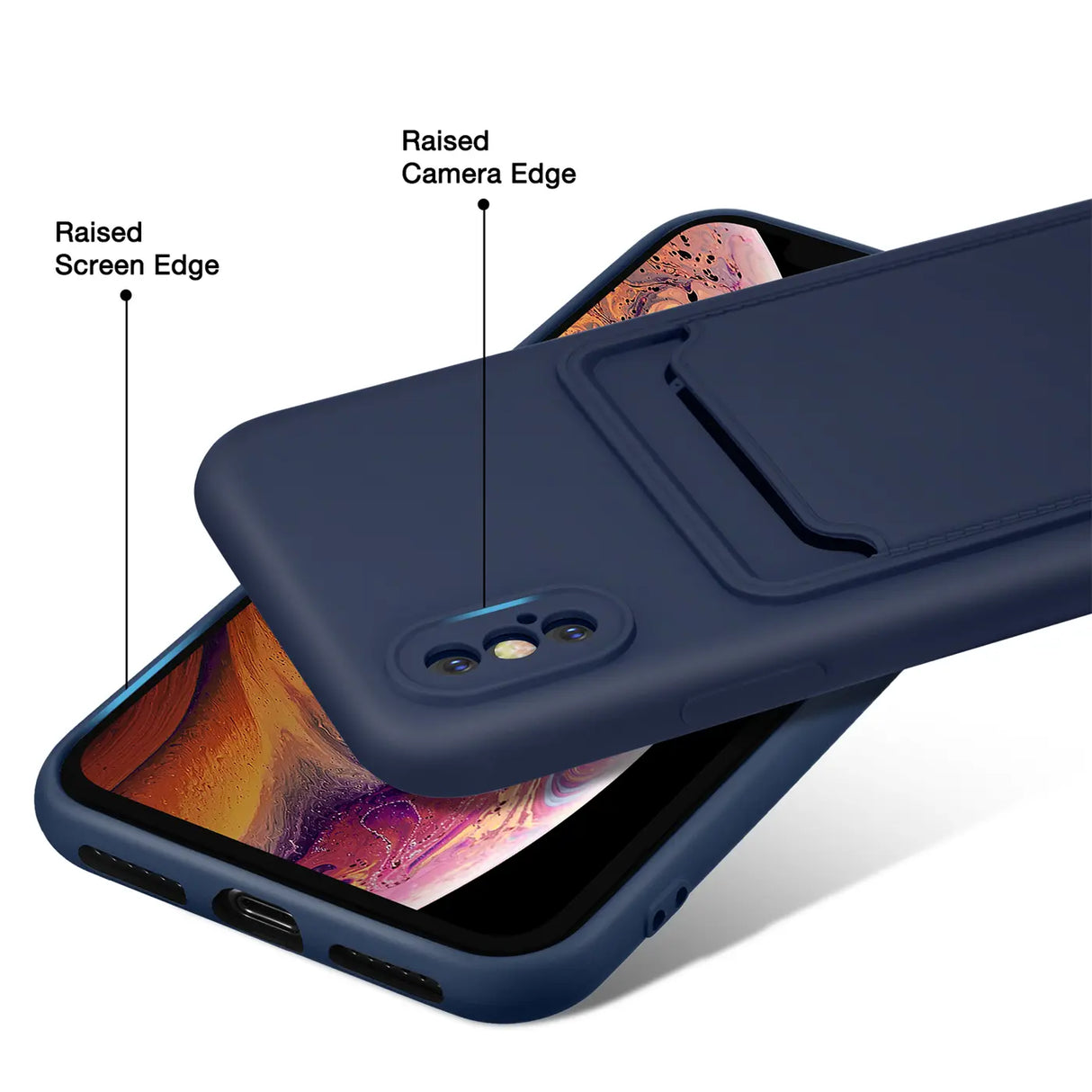 iPhone X / XS Handyhülle in Blau mit Kameraschutz und Kartenfach