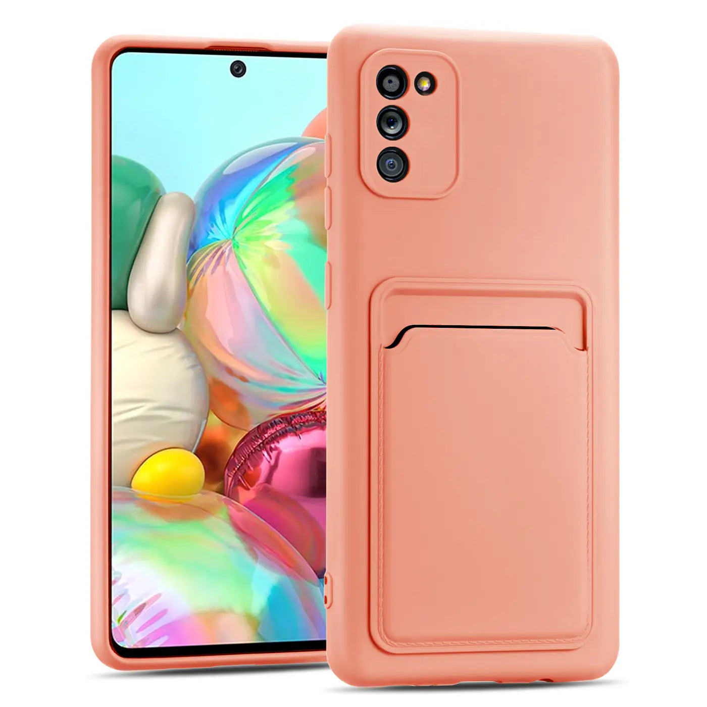 Korallefarbene Slim Hülle aus Silikon mit Kartenfach für Samsung Galaxy A02S, Vorderansicht
