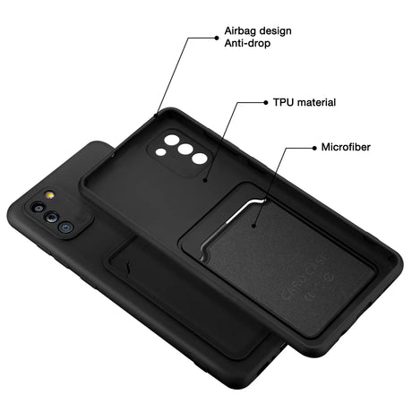 Samsung Galaxy A02s Handyhülle in Schwarz mit Kameraschutz und Kartenfach