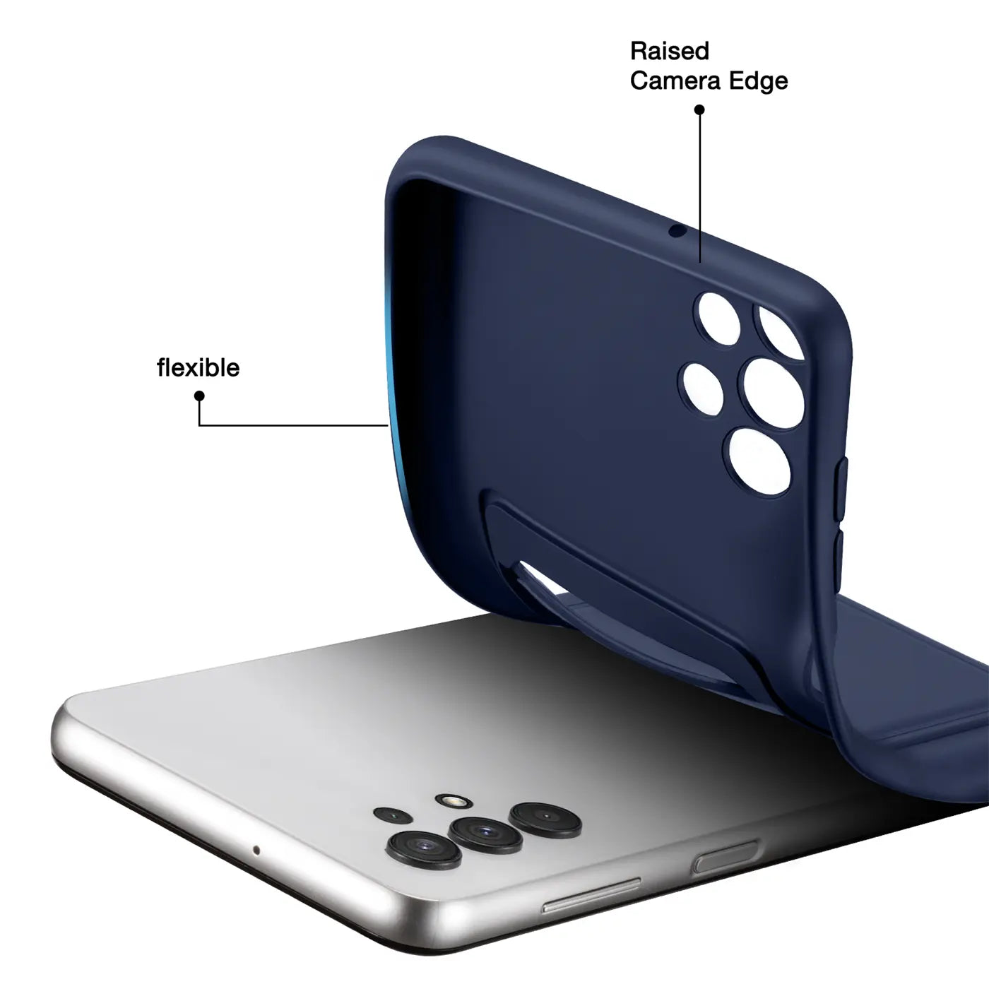 Dunkelblaue, flexible Hülle mit Kartenfach, von hinten, auf Samsung Galaxy A13 4G