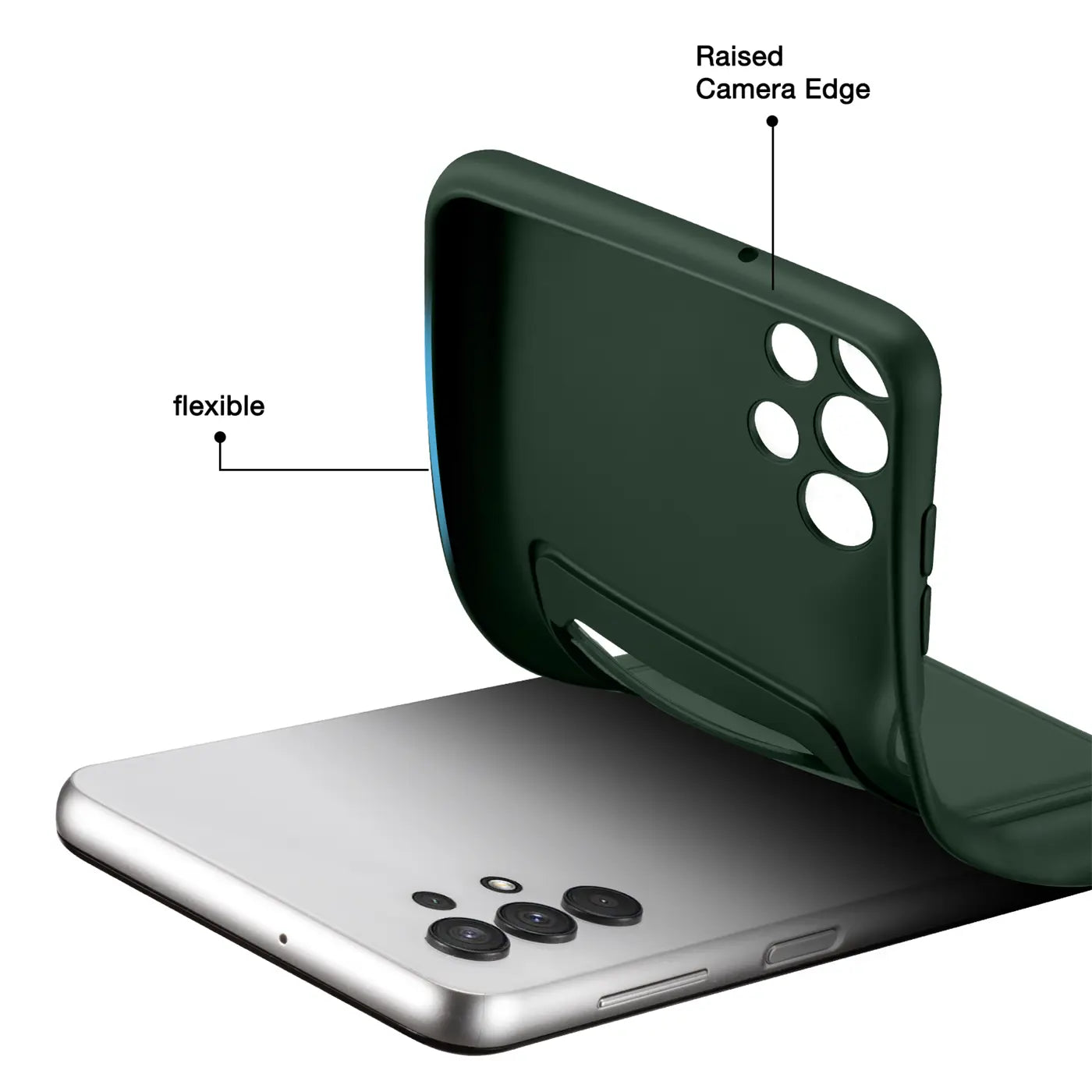 Dunkelgrüne flexible Hülle mit Kartenfach, von oben auf Samsung Galaxy A13 4G