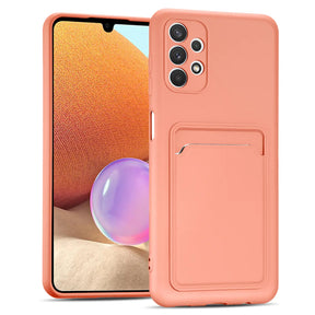 Lachsfarbene Slim Hülle aus Silikon mit Kartenfach, Vorderansicht, Samsung Galaxy A13 4G.