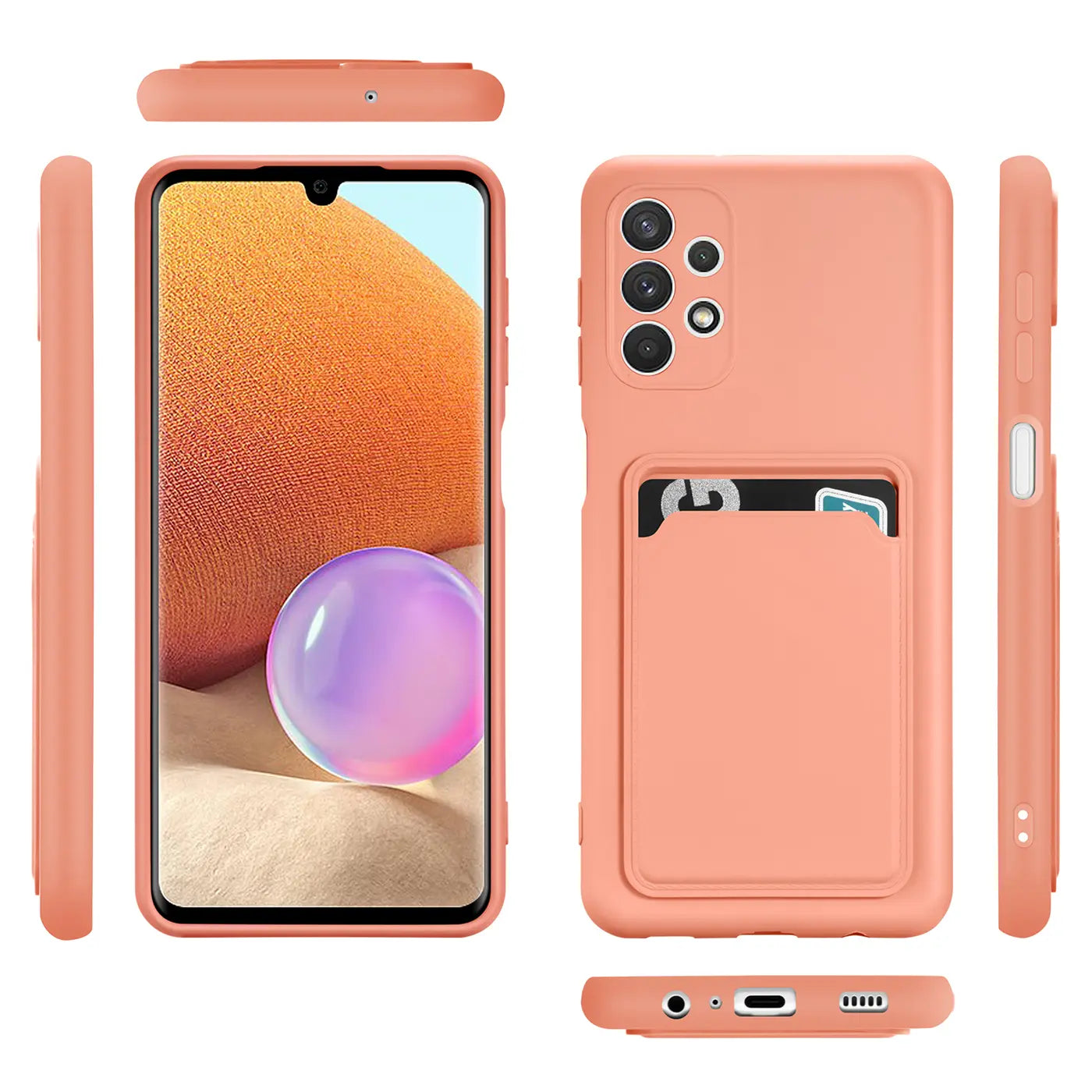 Orange Slim Hülle mit Kartenfach für Samsung Galaxy A13 4G, verschiedene Ansichten