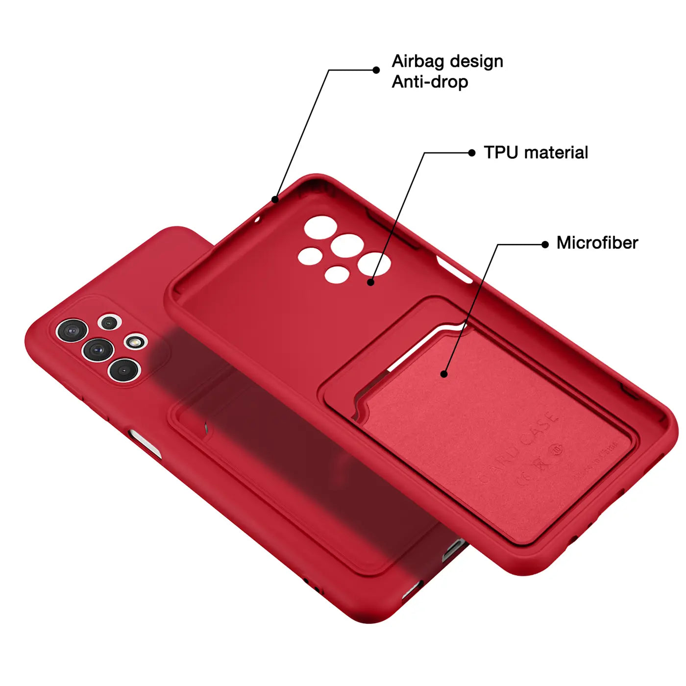 Rote TPU-Hülle mit Kartenfach, Innenfutter aus Mikrofaser, für Samsung Galaxy A13 4G