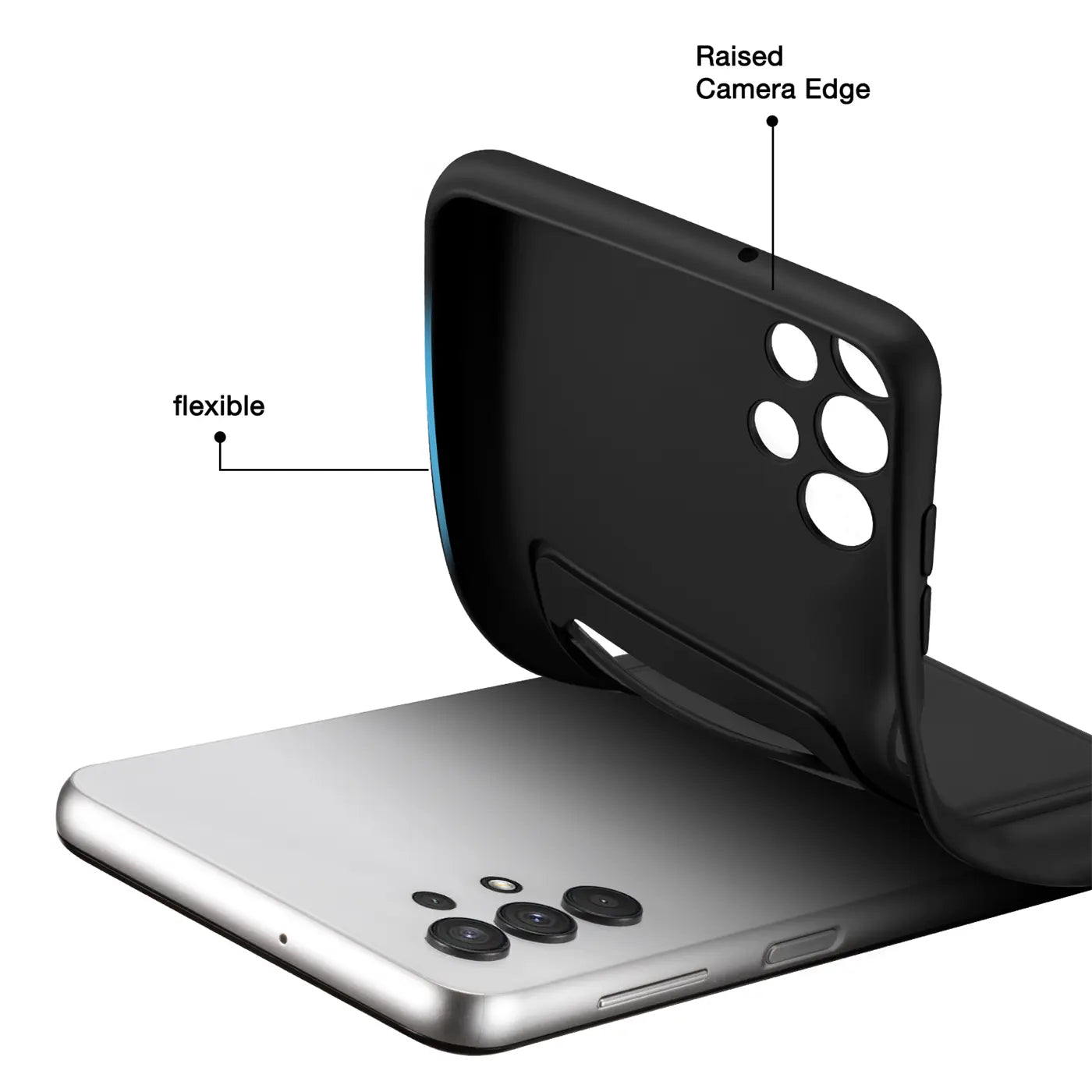 Schwarze flexible Hülle wird auf Samsung Galaxy A13 4G aufgelegt.