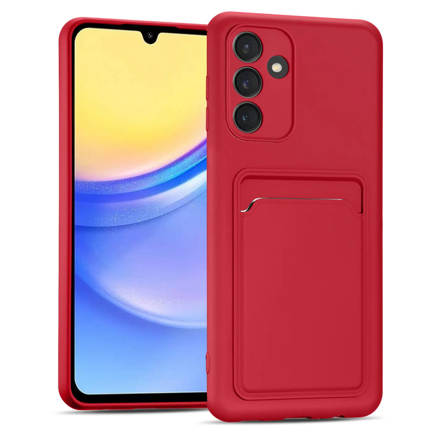 Rote Handyhülle aus Silikon mit Kartenfach, Vorderansicht, Samsung Galaxy A15 4G/5G.
