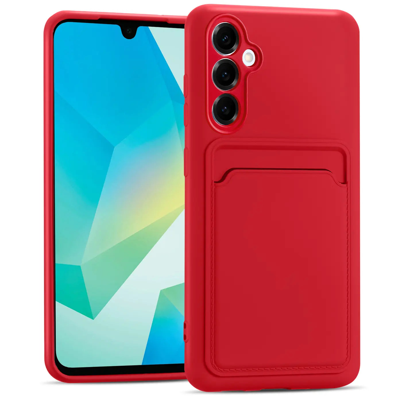 Rote Slim Hülle mit Kartenfach für Samsung Galaxy A16 5G, von vorne/seitlich