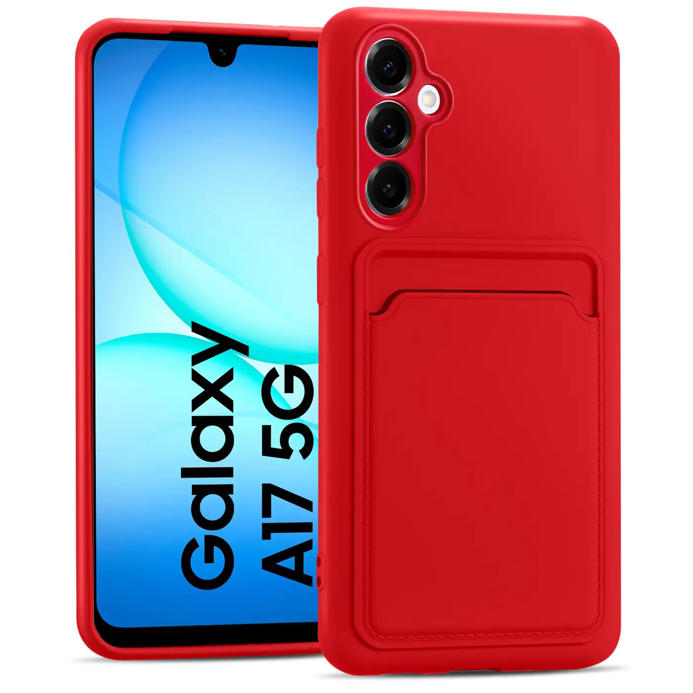 Rote Slim Hülle mit Kartenfach für Samsung Galaxy A17 5G, von vorne leicht schräg