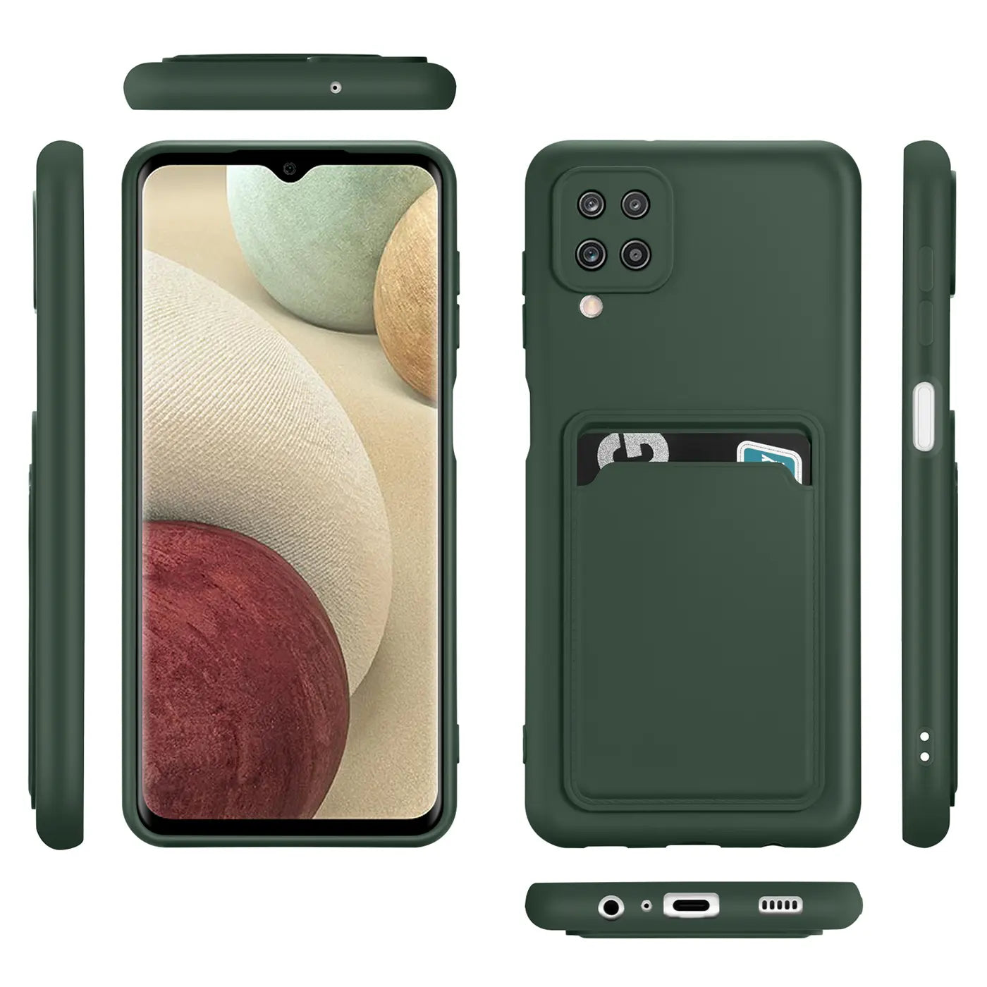 Dunkelgrüne Slim Hülle aus Kunststoff mit Kartenfach für Samsung Galaxy A22 4G/M32/M22.