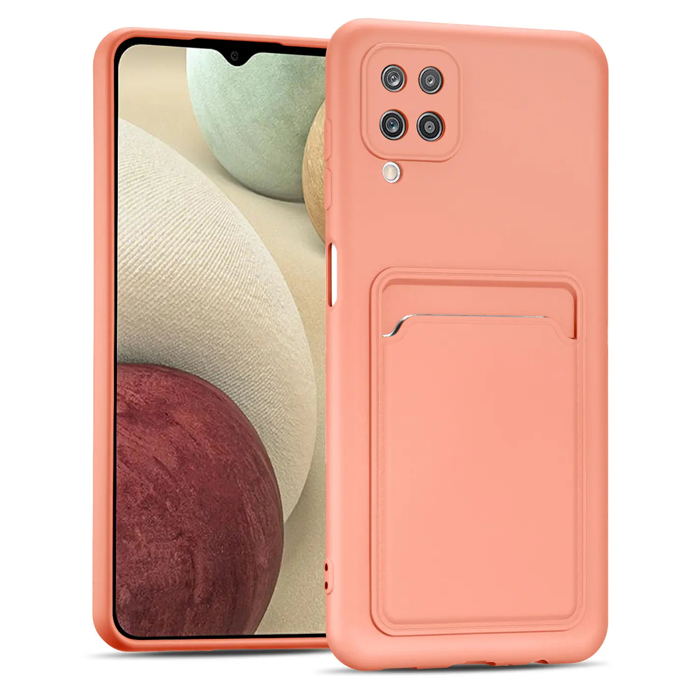 Pfirsichfarbene Slim Hülle aus Kunststoff mit Kartenfach für Samsung Galaxy A22 4G/M32/M22.