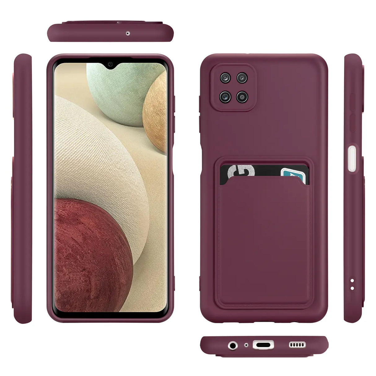Samsung Galaxy A22 5G Handyhülle in Lila mit Kameraschutz und Kartenfach