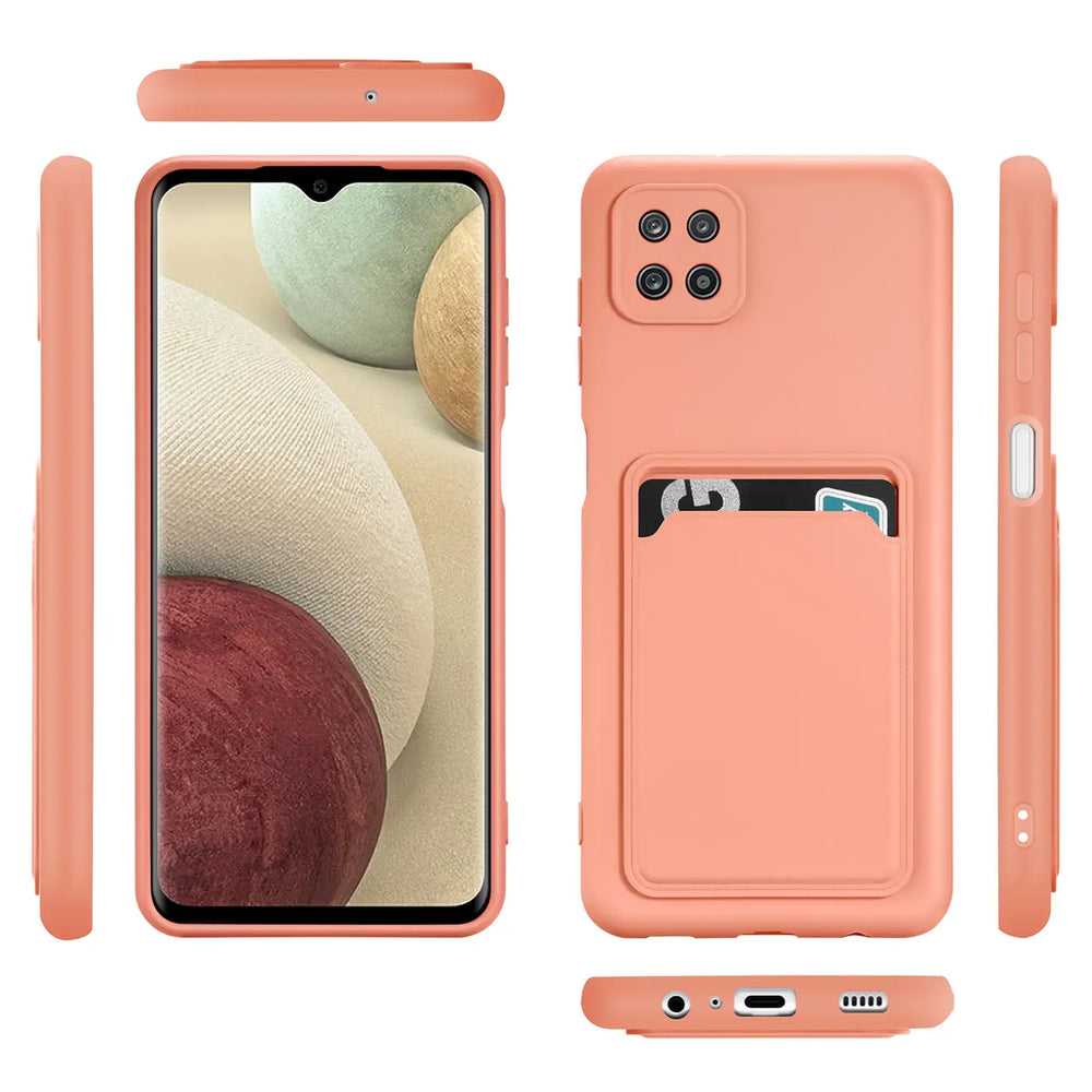Samsung Galaxy A22 5G Handyhülle in Rosa mit Kameraschutz und Kartenfach