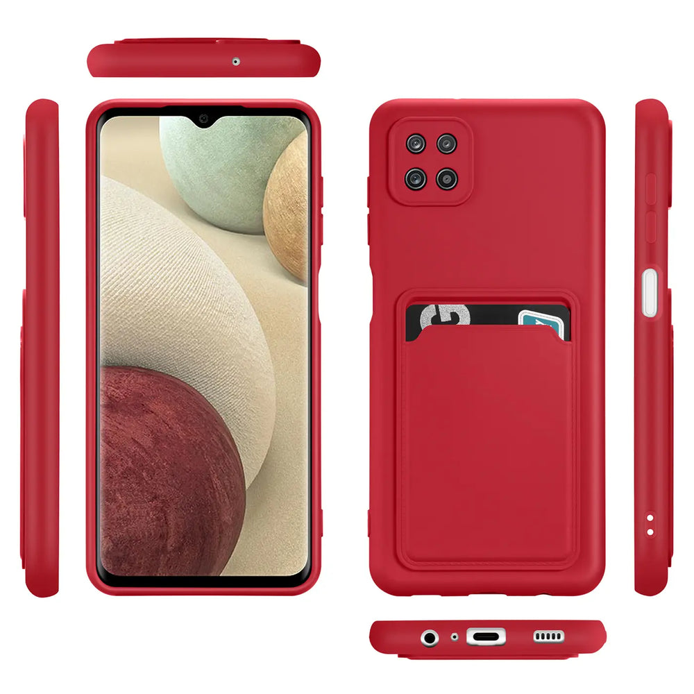 Samsung Galaxy A22 5G Handyhülle in Rot mit Kameraschutz und Kartenfach
