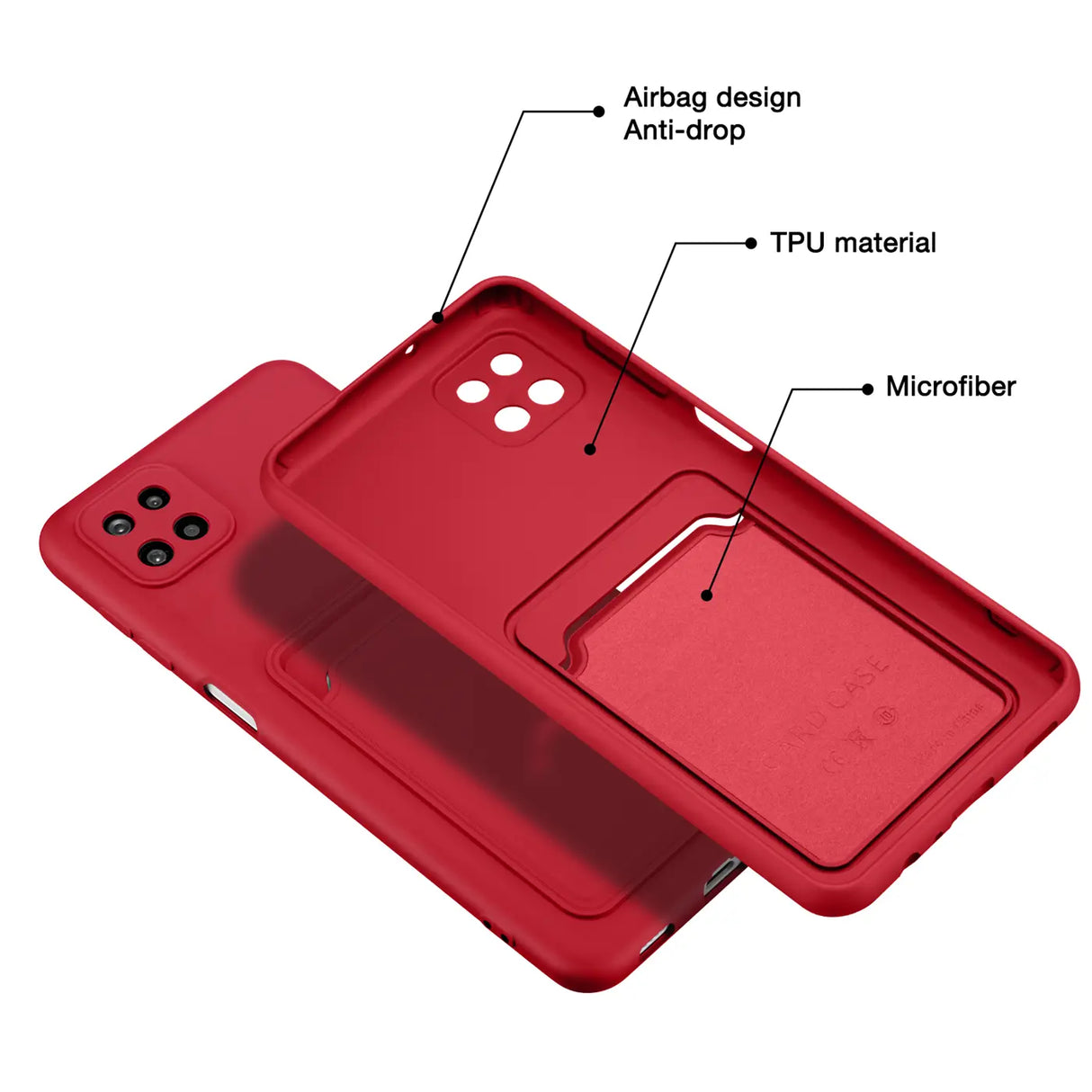 Samsung Galaxy A22 5G Handyhülle in Rot mit Kameraschutz und Kartenfach