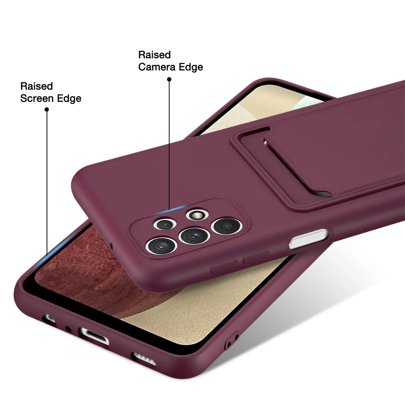 Dunkelrote Slim Hülle mit Kartenfach, von oben/seitlich auf Samsung Galaxy A32 5G