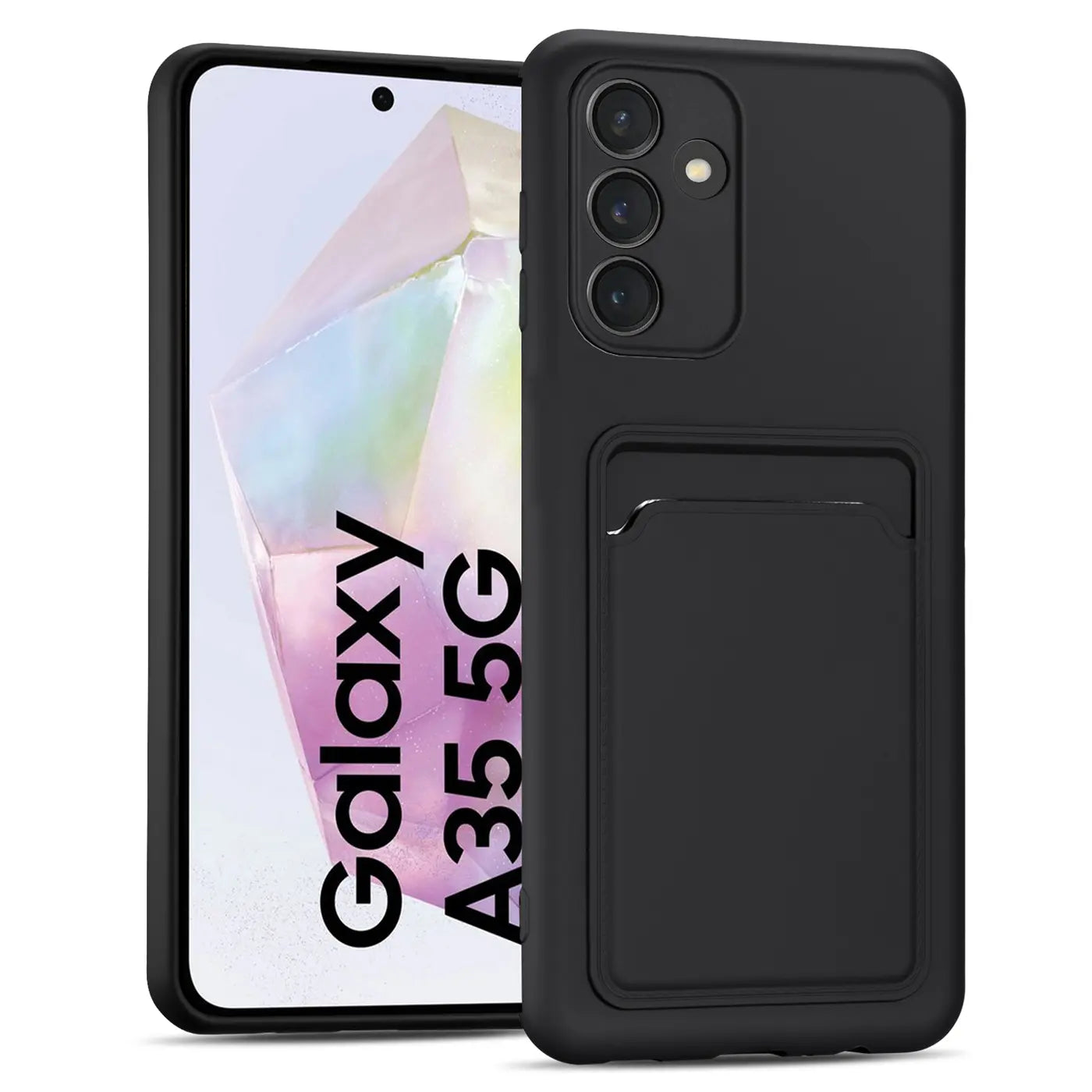 Schwarze Slim Hülle aus Kunststoff mit Kartenfach, Vorderansicht, Samsung Galaxy A35 5G
