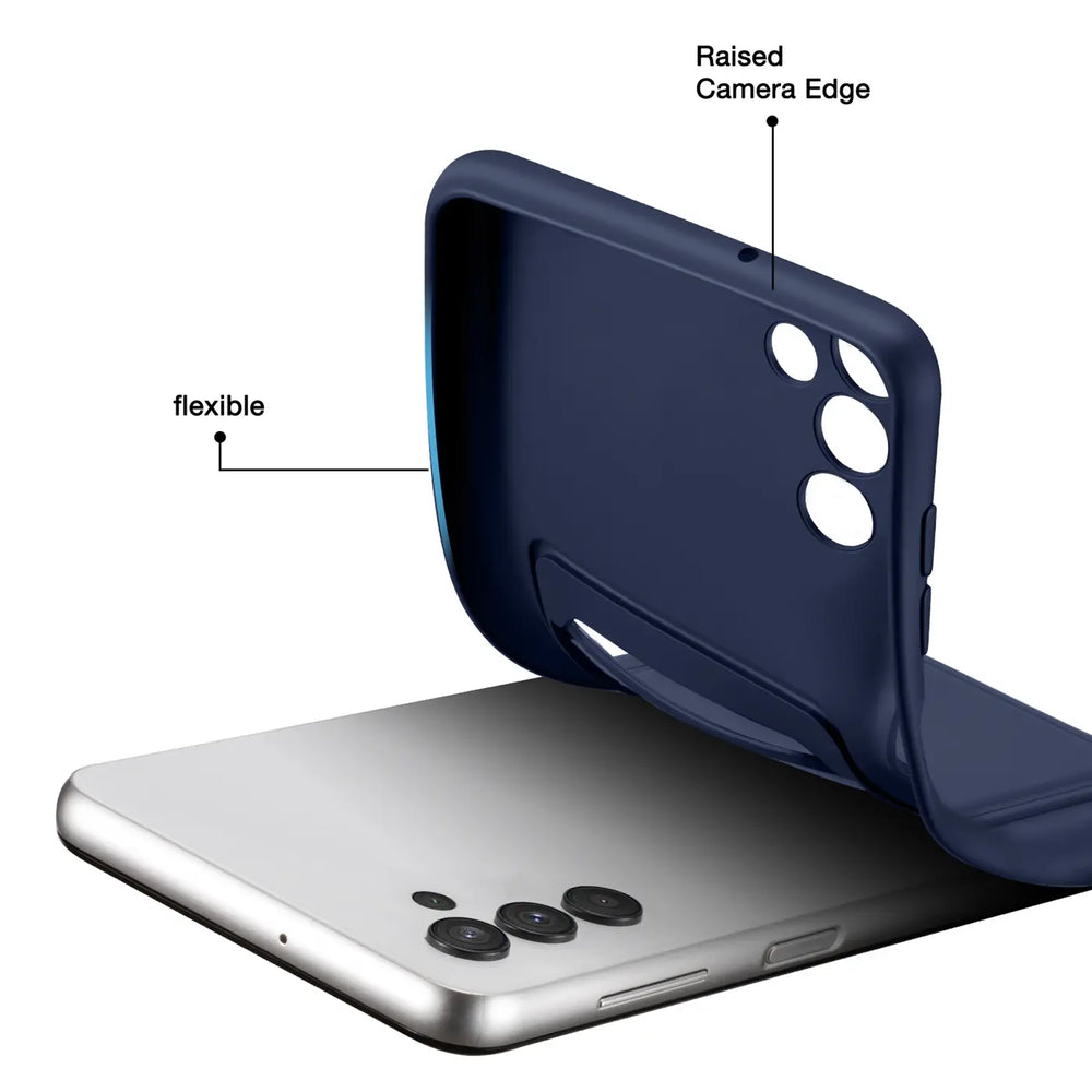 Dunkelblaue, flexible Handyhülle mit Kartenfach, von hinten auf Samsung Galaxy A36 5G
