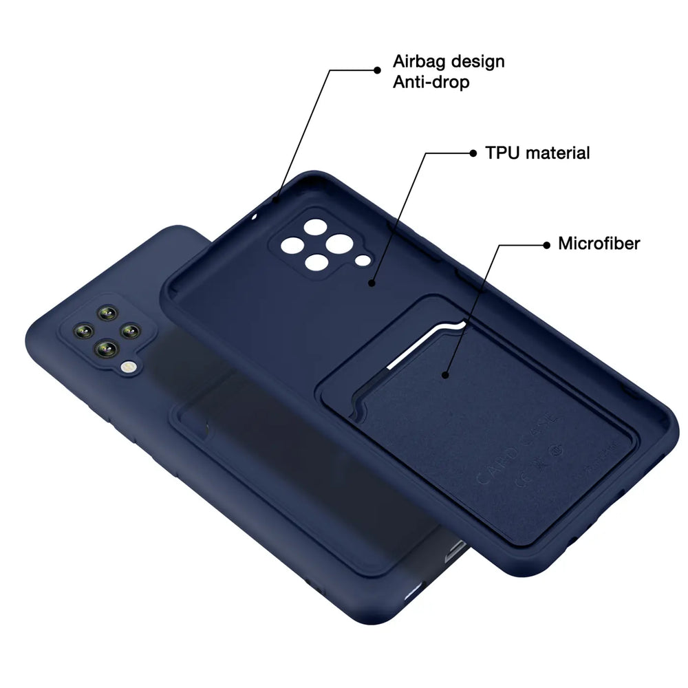 Dunkelblaue TPU-Hülle mit Kartenfach für Samsung Galaxy A42 5G, von oben gesehen.