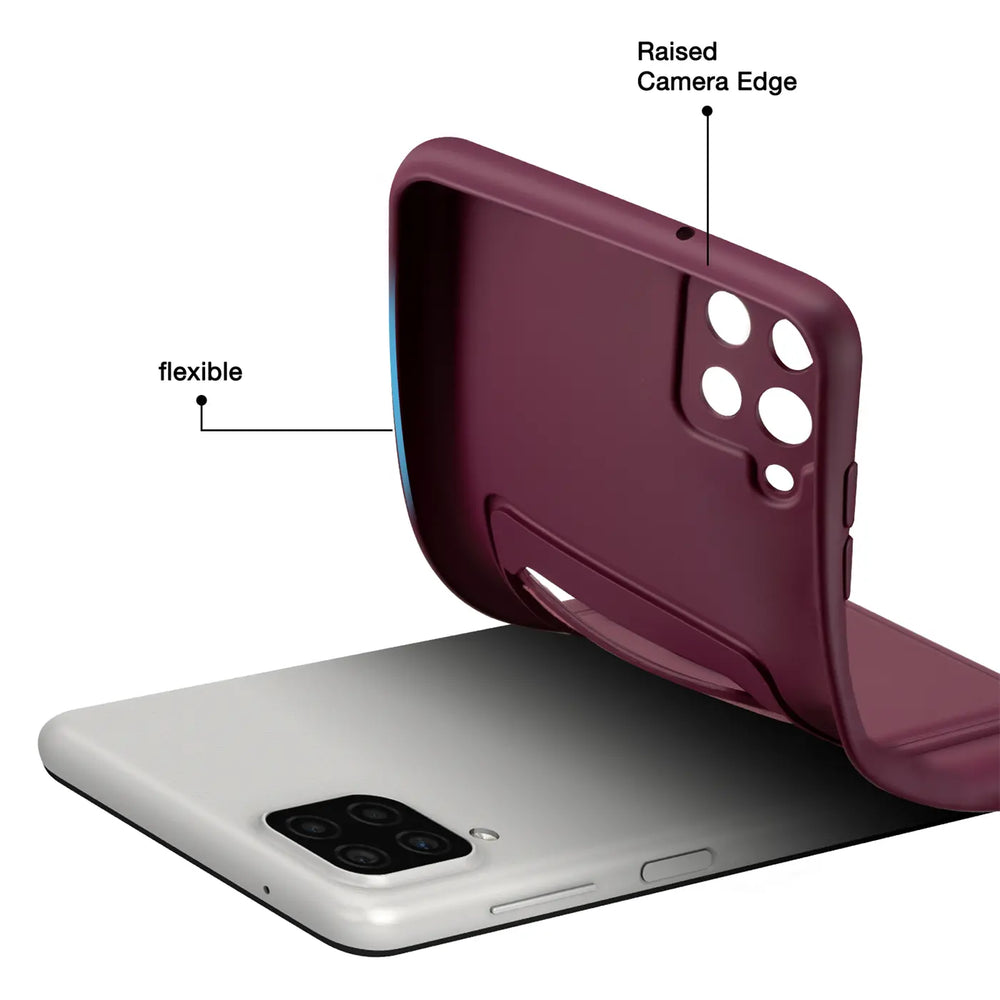 Bordeauxrote flexible Hülle mit Kartenfach, von hinten auf Samsung A42 5G