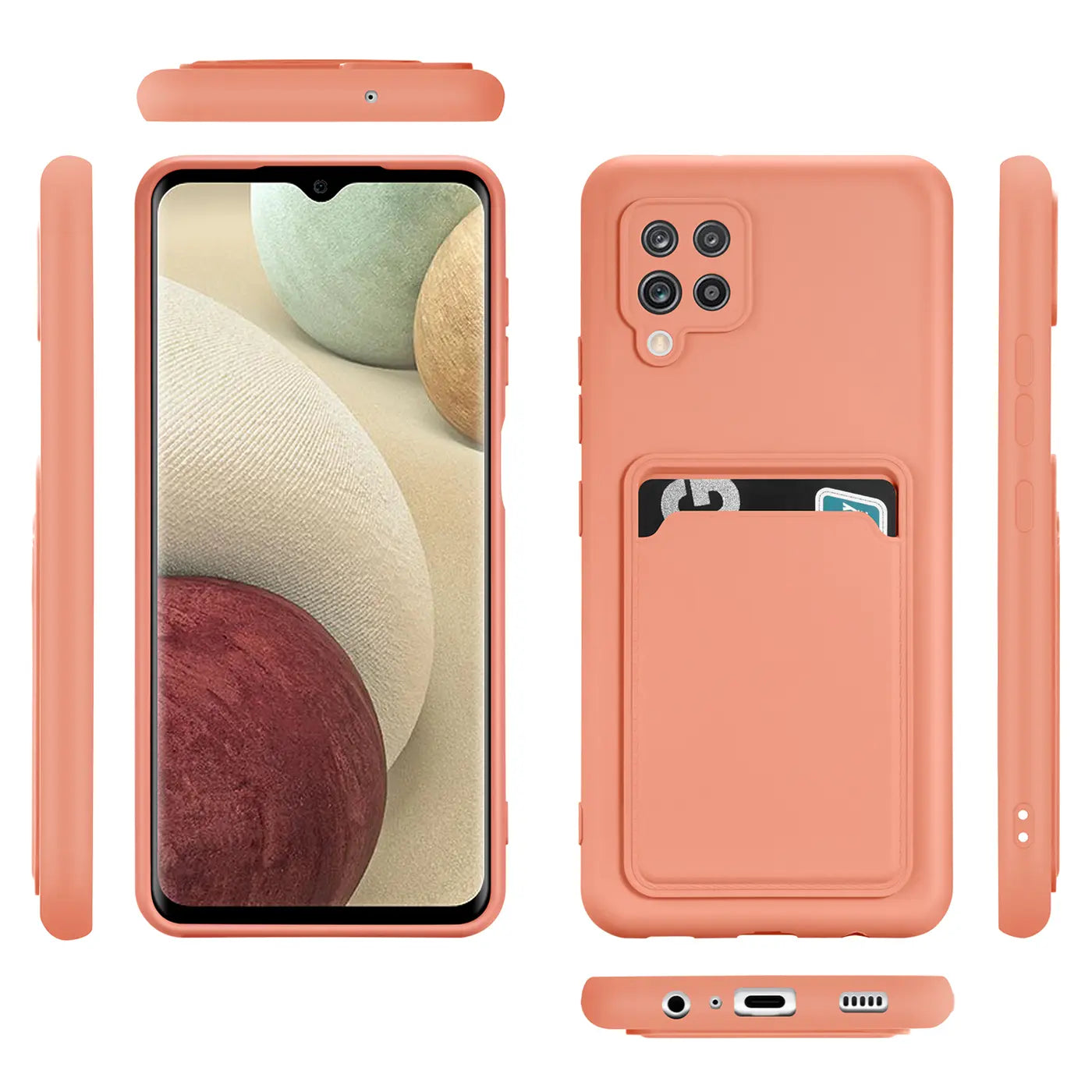 Orange Slim Hülle mit Kartenfach für Samsung Galaxy A42 5G, Silikon, verschiedene Ansichten.
