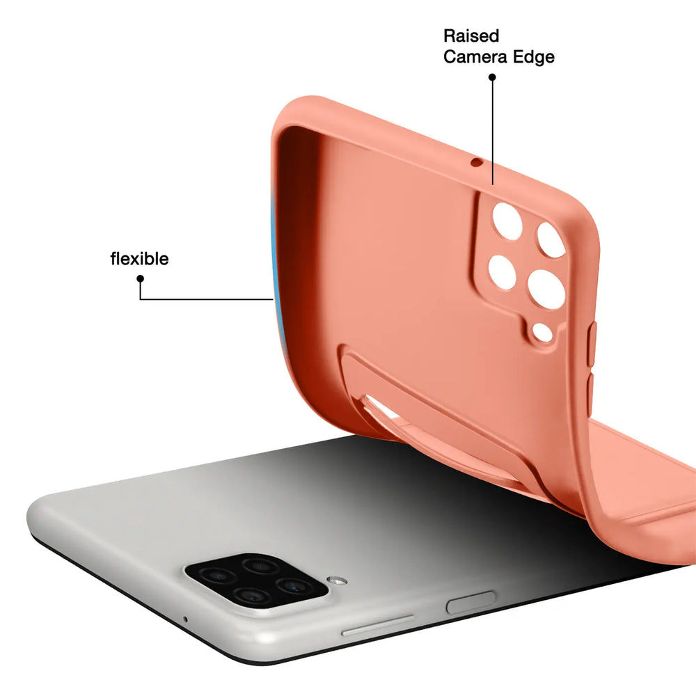 Rosa Hülle aus flexiblem Material, von hinten gezeigt, auf einem Samsung Galaxy A42 5G.